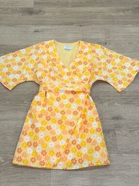 Girls' Yellow Floral Belted Pajama Dress